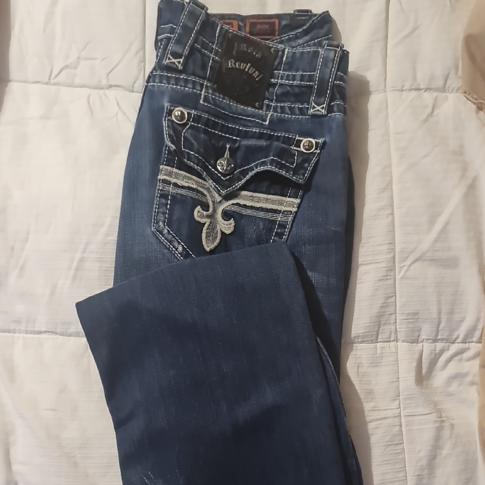 Rock Revival Men's Dark Blue Straight Jeans - Picture 5 of 5